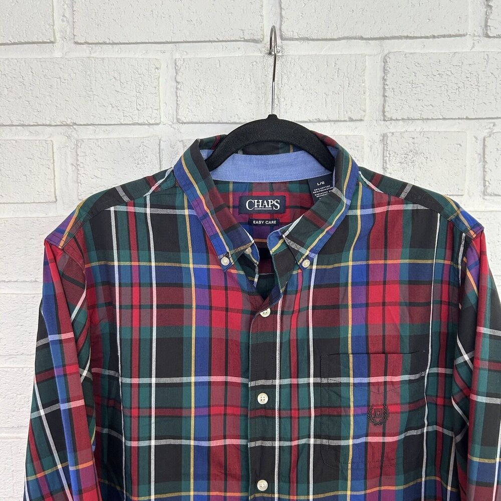 Vintage CHAPS Easy Care Shirt Mens Large Button Up Colorful Plaid